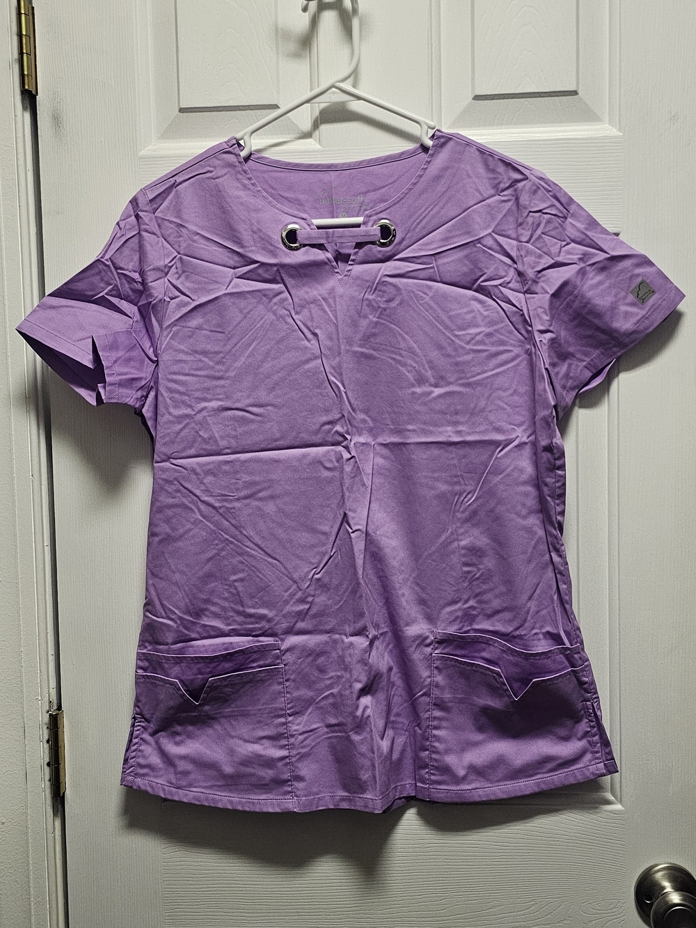 Butter Lavender Short Sleeve Medical Top with Grommet Detail